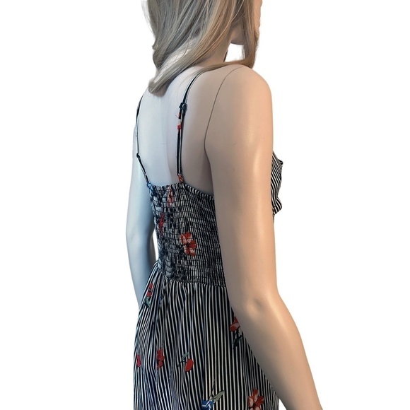 Japna Jumpsuit Romper Pants Floral Stripe Boho Shirred Smocked Tie Front - Picture 7 of 15